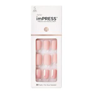 KISS imPRESS No Glue Mani Press On Nails, Design, ‘Eternity’, Medium Blue, Short Size, Squoval Shape, Includes 30 Nails, Prep Pad, Instructions Sheet, 1 Manicure Stick, 1 Mini File(Pink and Bronze)