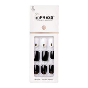 KISS imPRESS No Glue Mani Press On Nails, Design, ‘Eternity’, Medium Blue, Short Size, Squoval Shape, Includes 30 Nails, Prep Pad, Instructions Sheet, 1 Manicure Stick, 1 Mini File(Black and White)