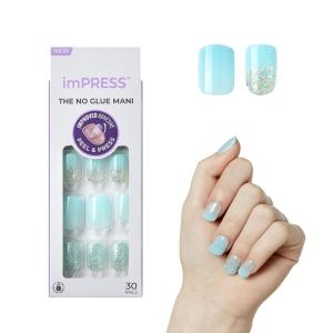 KISS imPRESS No Glue Mani Press On Nails, Design, ‘Eternity’, Medium Blue, Short Size, Squoval Shape, Includes 30 Nails, Prep Pad, Instructions Sheet, 1 Manicure Stick, 1 Mini File(Medium Blue)