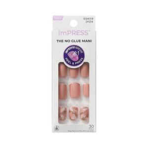 KISS imPRESS No Glue Mani Press On Nails, Design, ‘Eternity’, Medium Blue, Short Size, Squoval Shape, Includes 30 Nails, Prep Pad, Instructions Sheet, 1 Manicure Stick, 1 Mini File(Pink)