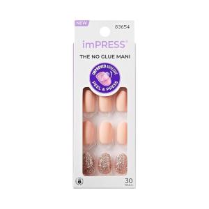 KISS imPRESS No Glue Mani Press On Nails, Design, ‘Evanesce’, Beige, Short Size, Oval Shape, Includes 30 Nails, Prep Pad, Instructions Sheet, 1 Manicure Stick, 1 Mini File