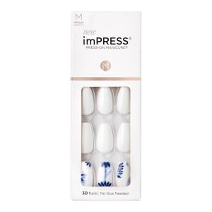 KISS imPRESS No Glue Mani Press On Nails, Design, ‘On My Mind’, White, Medium Size, Almond Shape, Includes 30 Nails, Prep Pad, Instructions Sheet, 1 Manicure Stick, 1 Mini File(Tye Dye)