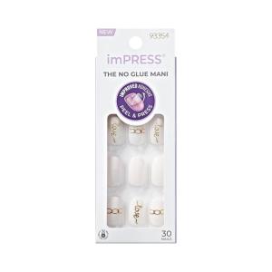 KISS imPRESS No Glue Mani Press On Nails, Design, ‘On My Mind’, White, Medium Size, Almond Shape, Includes 30 Nails, Prep Pad, Instructions Sheet, 1 Manicure Stick, 1 Mini File(White)