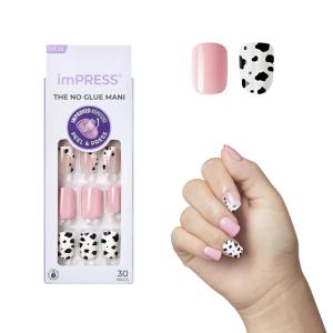 KISS imPRESS No Glue Mani Press On Nails, Design, ‘One Chance’, Pink, Short Size, Squoval Shape, Includes 30 Nails, Prep Pad, Instructions Sheet, 1 Manicure Stick, 1 Mini File(One Chance)