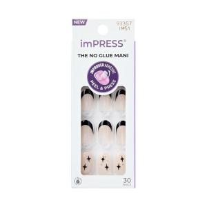 KISS imPRESS No Glue Mani Press On Nails, French, ‘Ditto’, Light Neutral + Pink Tip French, Short Size, Oval Shape, Includes 30 Nails, Prep Pad, Instructions Sheet, 1 Manicure Stick, 1 Mini File(Gold Ring)