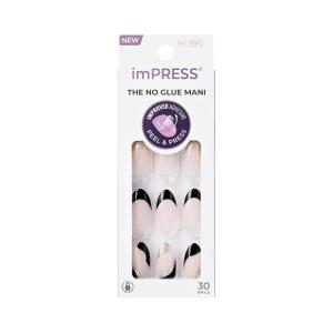 KISS imPRESS No Glue Mani Press On Nails, French, ‘Illusion’, Dark Neutral + Black Tip French, Medium Size, Almond Shape, Includes 30 Nails, Prep Pad, Instructions Sheet, 1 Manicure Stick, 1 Mini File(Dark Neutral + Black Tip French)