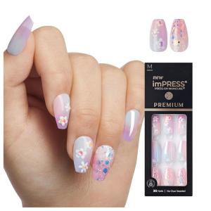 KISS imPRESS No Glue Mani Press On Nails, Premium, ‘Best Life’, Blue, Medium Size, Almond Shape, Includes 30 Nails, Prep Pad, Instructions Sheet, 1 Manicure Stick, 1 Mini File(Portal)