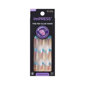 KISS imPRESS No Glue Mani Press On Nails, Premium, ‘Best Life’, Blue, Medium Size, Almond Shape, Includes 30 Nails, Prep Pad, Instructions Sheet, 1 Manicure Stick, 1 Mini File(Best Life)