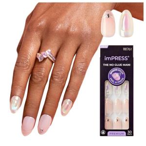 KISS imPRESS No Glue Mani Press On Nails, Premium, ‘Best Life’, Blue, Medium Size, Almond Shape, Includes 30 Nails, Prep Pad, Instructions Sheet, 1 Manicure Stick, 1 Mini File(All My Love)