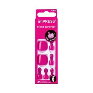 KISS imPRESS No Glue Mani Press On Nails, Toenails, ‘Sweet as Honey’, Medium Pink, Short Size, Squoval Shape, Includes 24 Nails, Prep Pad, Instructions Sheet, 1 Manicure Stick, 1 Mini File