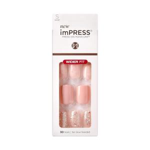 KISS imPRESS No Glue Mani Press-On Nails, Design, ‘Dream It Up’, Light Pink, Short Size, Wider Squoval Shape, Includes 30 Nails, Prep Pad, Instructions Sheet, 1 Manicure Stick, 1 Mini File(Pink)