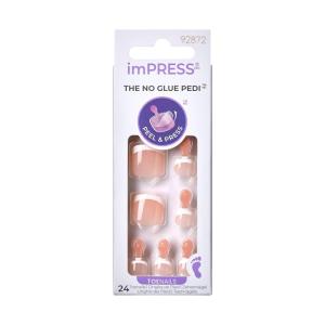 KISS imPRESS No Glue Pedi Press-On Nails, Design, ‘Waterfalls’, Light Beige, Short Size, Squoval Shape, Includes 24 Nails, Prep Pad, Instructions Sheet, 1 Manicure Stick, 1 Mini File