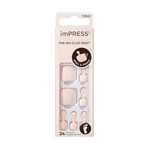 KISS imPRESS No Glue Pedi Press-On Nails, Toenails, ‘Spun Sugar’, Light Pink, Short Size, Squoval Shape, Includes 24 Nails, Prep Pad, Instructions Sheet, 1 Manicure Stick, 1 Mini File