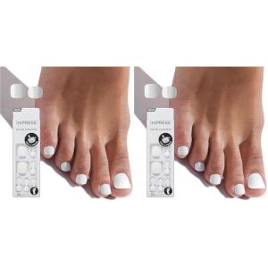 KISS imPRESS Pedicure Press On Toenails, ‘Angel Vibes’, White, Short Squoval, Pedicure Nail Kit Includes 24 Press On Toenails, Prep Pad, Mini Nail File, & Pedicure Stick(Short (Pack of 2))
