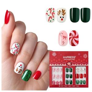 KISS imPRESS Press On Nails Limited Edition Holiday Gift Set #12, 3-Pack, Improved Super Hold Adhesive, 90 Fake Nails, 3 Prep Pads, 3 Mini Nail Files, & 3 Manicure Sticks(Holiday Cheer Gift Set)