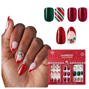 KISS imPRESS Press On Nails Limited Edition Holiday Gift Set #12, 3-Pack, Improved Super Hold Adhesive, 90 Fake Nails, 3 Prep Pads, 3 Mini Nail Files, & 3 Manicure Sticks(Cozy Chic Gift Set)