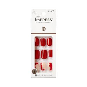KISS imPRESS Press-On Manicure Fake Nails – Adore You, Short, Square, Red, Easy Press On, Chip Proof, Smudge Proof, Waterproof, No Dry Time, Comfortable & Secure, Super Hold Adhesive | 30 Count
