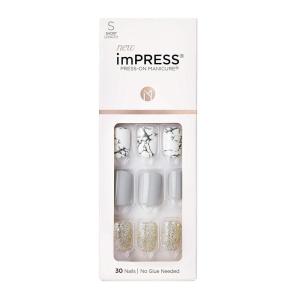 KISS imPRESS Press-On Manicure, Nail Kit, PureFit Technology, Short Press-On Nails, Square, ‘Flawless’, Includes Prep Pad, Mini Nail File, Cuticle Stick, and 30 Fake Nails Purple and Silver(Knock Out)