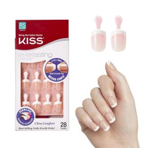 Kiss Everlasting French Nail Manicure, Chip-Free, Flexi-Fit Technology, Real Short, “String of Pearls”, Nail Kit with Pink Nail Glue (Net Wt. 2g / 0.07oz), Mini File, Manicure Stick, and 28 Fake Nails(28 Piece Assortment)