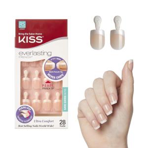 Kiss Everlasting French Nail Manicure, Chip-Free, Flexi-Fit Technology, Real Short, “String of Pearls”, Nail Kit with Pink Nail Glue (Net Wt. 2g / 0.07oz), Mini File, Manicure Stick, and 28 Fake Nails(24 Count (Pack of 1))