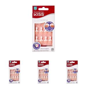 Kiss Everlasting French Nail Manicure, Chip-Free, Flexi-Fit Technology, Real Short, “String of Pearls”, Nail Kit with Pink Nail Glue (Net Wt. 2g / 0.07oz), Mini File, Manicure Stick, and 28 Fake Nails(28 Count (Pack of 4))