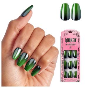WICKED X imPRESS Press On Nails, ‘Jolly Old Shiz’, Multicolor, Medium Coffin, New Improved Adhesive, Up To 10 Day Hold, Includes 30 Fake Nails, 1 Prep Pad, 1 Manicure Stick, 1 Mini File(Leaders Of Oz)