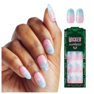 WICKED X imPRESS Press On Nails, New Improved Adhesive, Up To 10 Day Hold, ‘Beautifical’, White, Medium Oval, Includes 30 Fake Nails, 1 Prep Pad, 1 Manicure Stick, 1 Mini File(Destined To Fly)