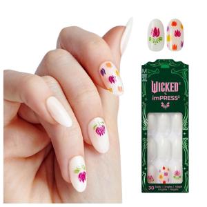 WICKED X imPRESS Press On Nails, New Improved Adhesive, Up To 10 Day Hold, ‘Beautifical’, White, Medium Oval, Includes 30 Fake Nails, 1 Prep Pad, 1 Manicure Stick, 1 Mini File(Beautifical)