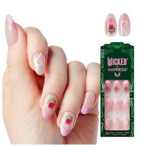 WICKED X imPRESS Press On Nails, New Improved Adhesive, Up To 10 Day Hold, ‘Beautifical’, White, Medium Oval, Includes 30 Fake Nails, 1 Prep Pad, 1 Manicure Stick, 1 Mini File(Tulip Harvest)