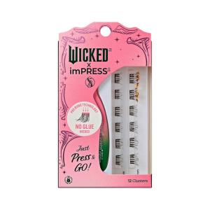 WICKED X imPRESS Press On Self Adhesive Eyelashes, ‘Welcome to OZ’, 8mm-10mm Natural Volume Press On Lashes, Pink Glitter, No Glue Needed, 12 Lash Clusters & Non-Stick Mini Applicator(Magic Unleashed)