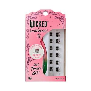 WICKED X imPRESS Press On Self Adhesive Eyelashes, ‘Welcome to OZ’, 8mm-10mm Natural Volume Press On Lashes, Pink Glitter, No Glue Needed, 12 Lash Clusters & Non-Stick Mini Applicator(Fantabulous!)