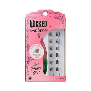 WICKED X imPRESS Press On Self Adhesive Eyelashes, ‘Welcome to OZ’, 8mm-10mm Natural Volume Press On Lashes, Pink Glitter, No Glue Needed, 12 Lash Clusters & Non-Stick Mini Applicator(Ozspresso)