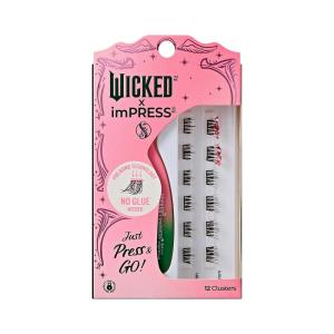 WICKED X imPRESS Press On Self Adhesive Eyelashes, ‘Welcome to OZ’, 8mm-10mm Natural Volume Press On Lashes, Pink Glitter, No Glue Needed, 12 Lash Clusters & Non-Stick Mini Applicator(Welcome to OZ)