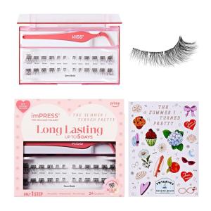imPRESS | The Summer I Turned Pretty Long Lasting Self Adhesive Eyelashes, ‘Demi Bold’, 24 Medium Volume Press On Lash Clusters, 5mm-14mm, Non-Stick Applicator, Bonus Stickers, Reusable Case(Demi Bold)