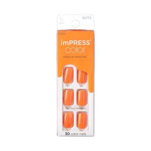 imPRESS Color Press On Nails, ‘’Sweet Mango’, Solid Orange, Short Squoval, PureFit Technology, Patented Super Hold Adhesive, Chip Proof, Smudge Proof, Mini Nail File, Manicure Stick & 30 Fake Nails