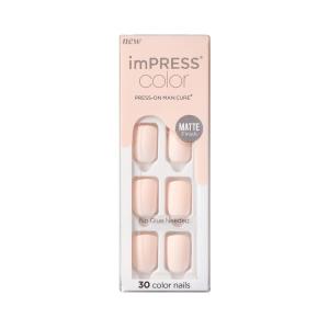 imPRESS KISS Color Press-On Manicure Fake Nails, Lovely – Short Length, Matte, Polish-Free Solid Color Mani, Includes Prep Pad, Mini File, Manicure Stick, and 30 Fake Nails