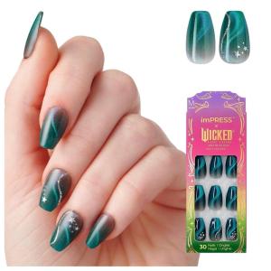 imPRESS X WICKED: FOR GOOD Press On Nails, ‘Living in a Dream’, Purple, Medium Coffin, New Improved Adhesive, Up To 10 Day Hold, Includes 30 Fake Nails, 1 Prep Pad, 1 Manicure Stick, 1 Mini File(Unleash Your Magic)