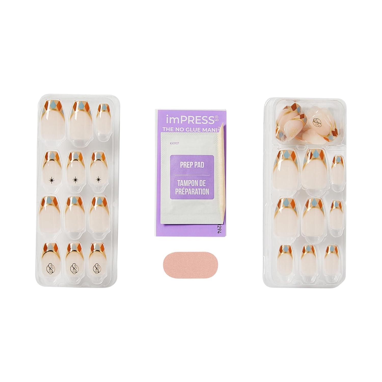 imageWICKED X imPRESS Press On Nails Floating Over OZ Pink Short Oval New Improved Adhesive Up To 10 Day Hold Includes 30 Fake Nails 1 Prep Pad 1 Manicure Stick 1 Mini FileJolly Old Shiz