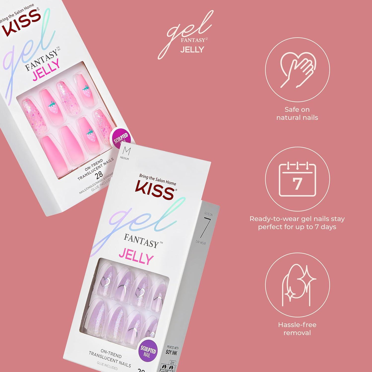 imageKISS Gel Fantasy PressOn Nails Nail glue included Jelly Princess Gray Medium Size Almond Shape Includes 28 Nails 2g glue 1 Manicure Stick 1 Mini FileRhinestone
