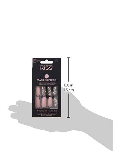 imageKISS Masterpiece OneOfAKind Luxe Manicure Premium Acrylic Fake Nails with Pink Gel Nail Glue Manicure Stick Mini Nail File ampamp 30 Glue On Nails Including 12 Accent NailsPink with diamonds