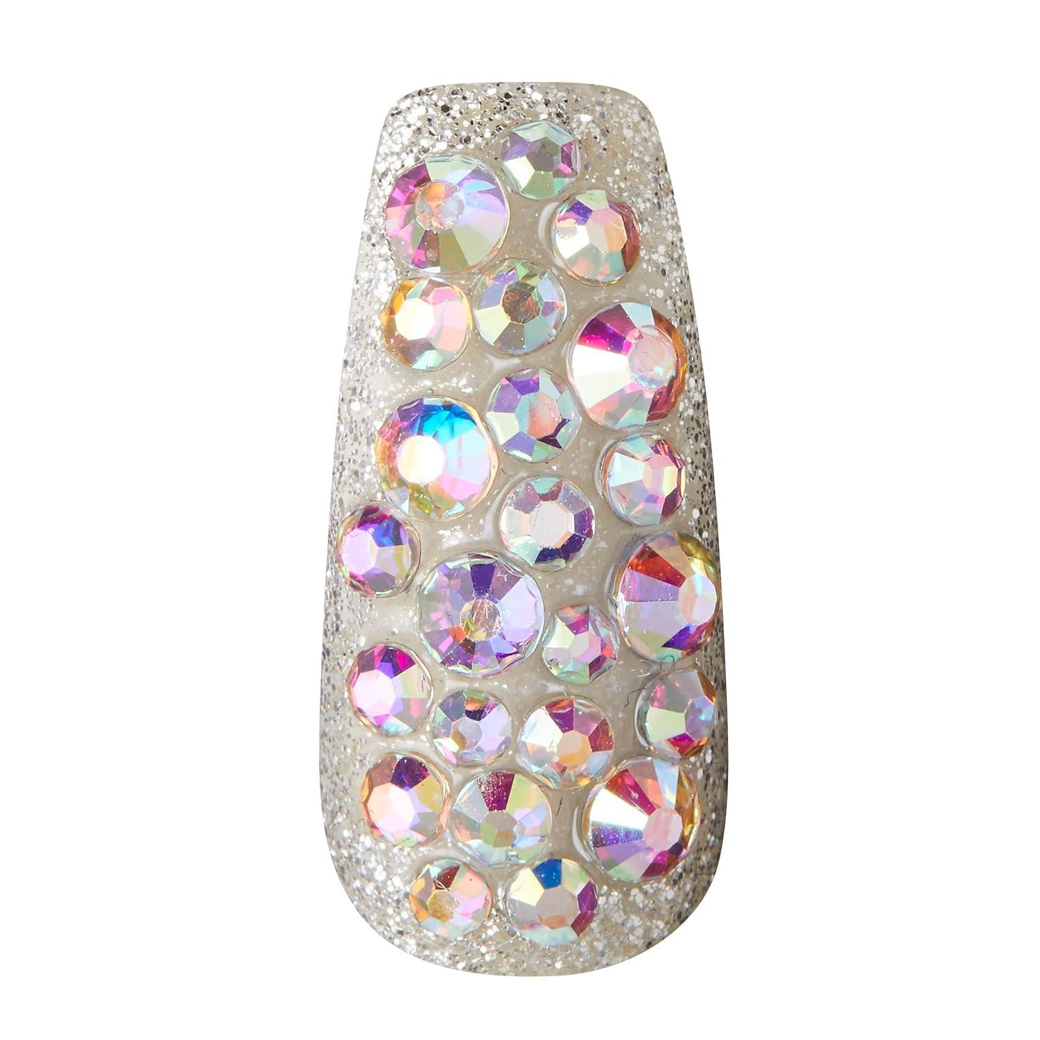 imageKISS Masterpiece OneOfAKind Luxe Manicure Premium Acrylic Fake Nails with Pink Gel Nail Glue Manicure Stick Mini Nail File ampamp 30 Glue On Nails Including 12 Accent NailsPink with diamonds