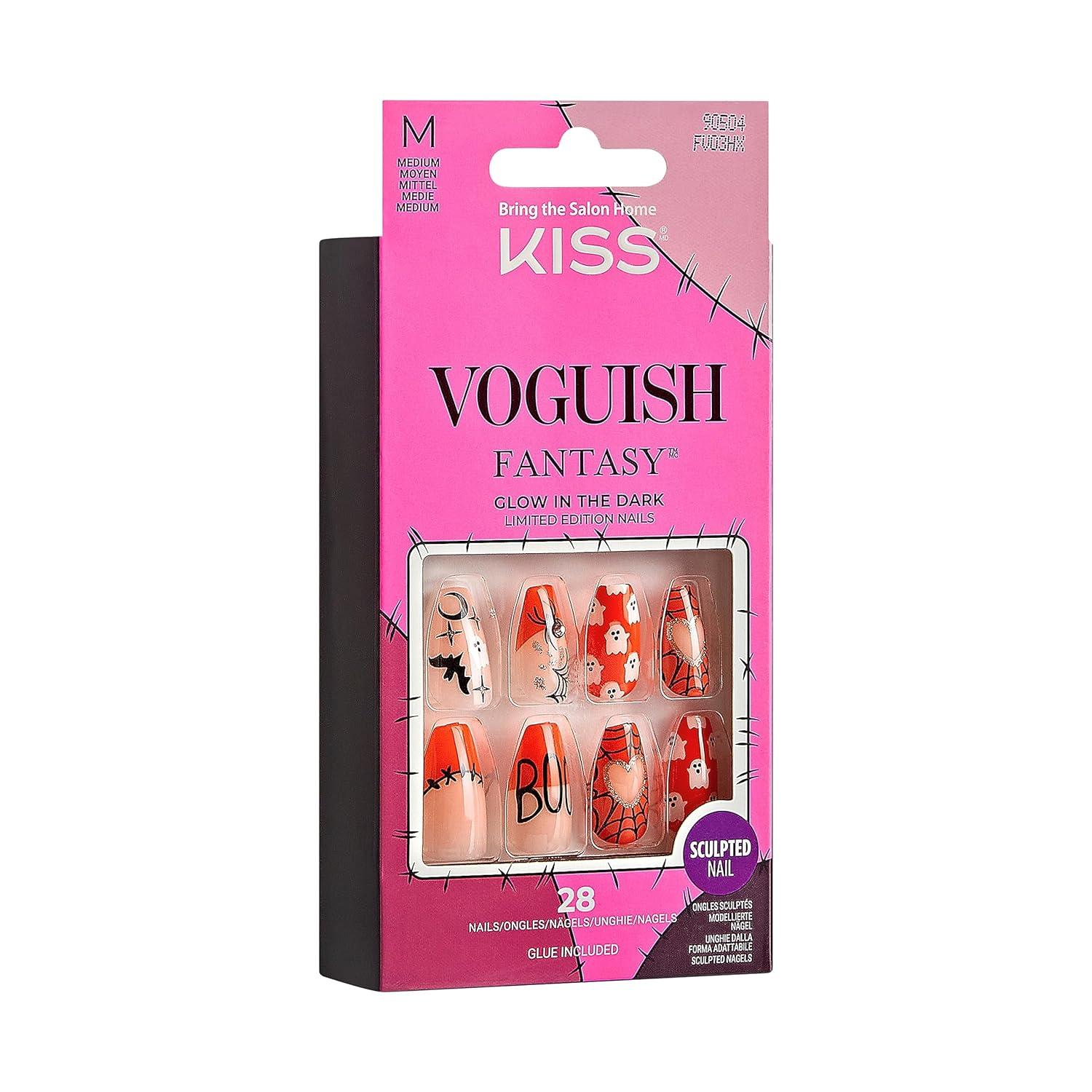 imageKISS Voguish Fantasy Halloween Nails Black ampamp Pink XLong Length Stiletto Shape Pink Gel Nail Glue 2g Mini Nail File Manicure Stick ampamp 28 Fake NailsNightmare