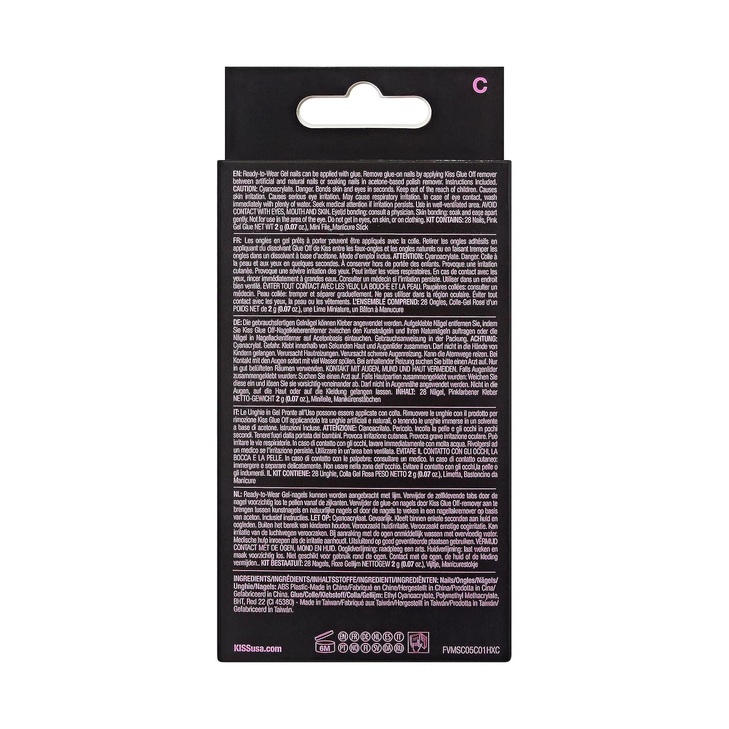 imageKISS Voguish Fantasy Halloween Nails Black ampamp Pink XLong Length Stiletto Shape Pink Gel Nail Glue 2g Mini Nail File Manicure Stick ampamp 28 Fake NailsDevilish