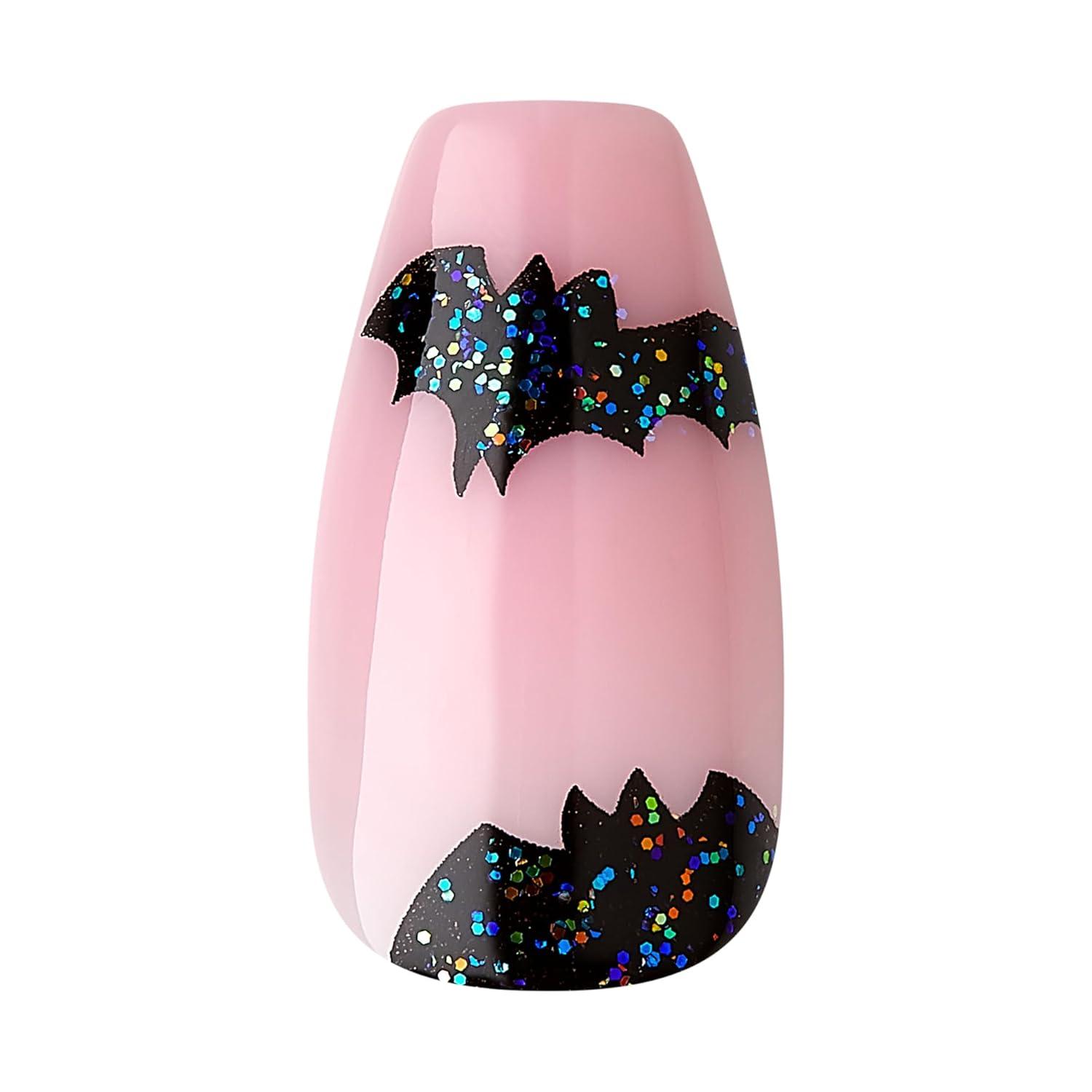 imageKISS Voguish Fantasy Halloween Nails Black ampamp Pink XLong Length Stiletto Shape Pink Gel Nail Glue 2g Mini Nail File Manicure Stick ampamp 28 Fake NailsGhouls Night