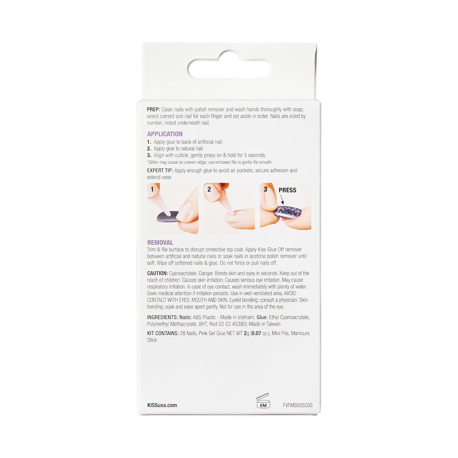 imageKISS Voguish Fantasy Press On Nails Nail glue included Hush Rush Black Short Size Coffin Shape Includes 28 Nails 2g Glue 1 Manicure Stick 1 Mini fileCharmante