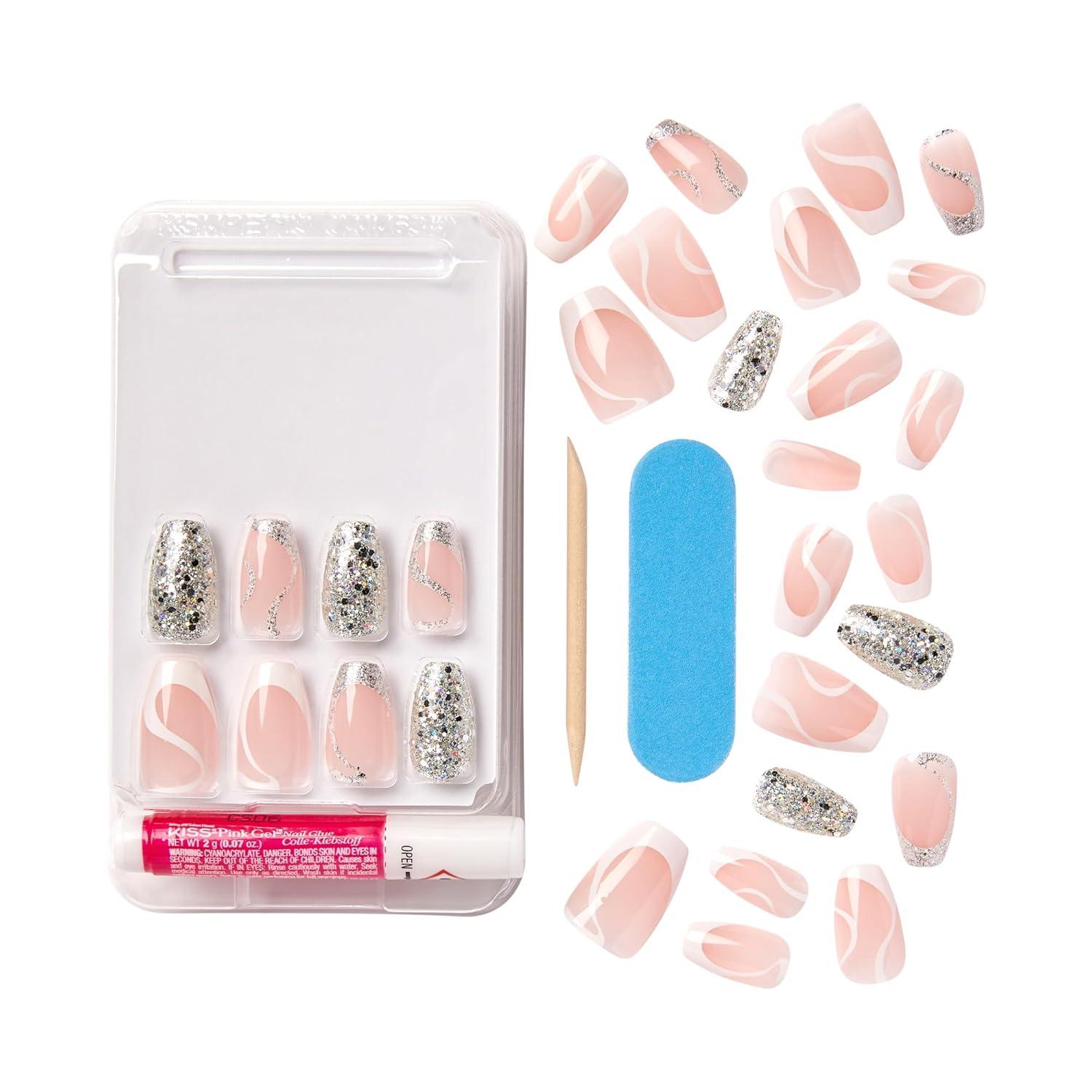 imageKISS Voguish Fantasy Press On Nails Nail glue included Hush Rush Black Short Size Coffin Shape Includes 28 Nails 2g Glue 1 Manicure Stick 1 Mini fileFashspiration