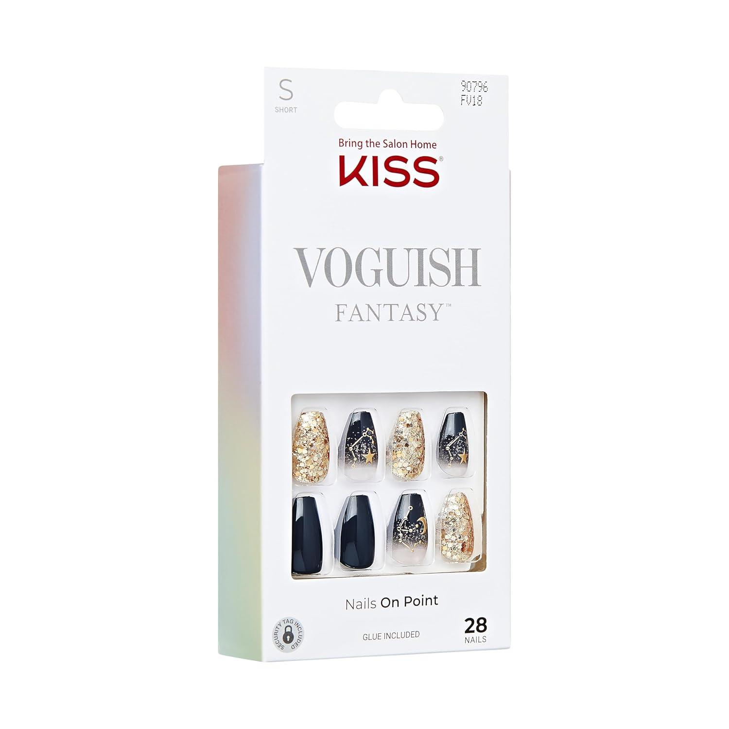 imageKISS Voguish Fantasy Press On Nails Nail glue included Hush Rush Black Short Size Coffin Shape Includes 28 Nails 2g Glue 1 Manicure Stick 1 Mini fileHush Rush