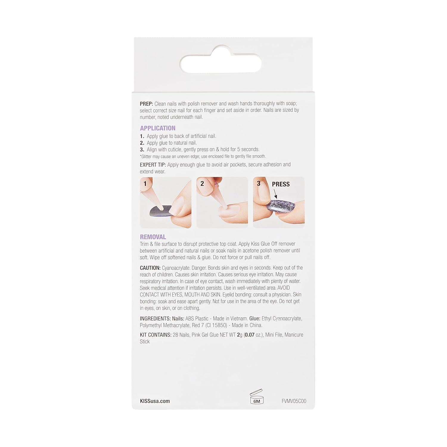 imageKISS Voguish Fantasy Press On Nails Nail glue included Hush Rush Black Short Size Coffin Shape Includes 28 Nails 2g Glue 1 Manicure Stick 1 Mini fileRainy Night