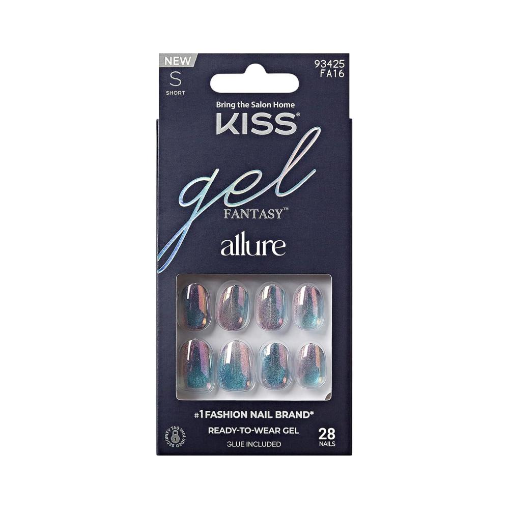 imageKISS Gel Fantasy Press On Nails Nail glue included Change Chance Silver Short Size Oval Shape Includes 28 Nails 2g glue 1 Manicure Stick 1 Mini File