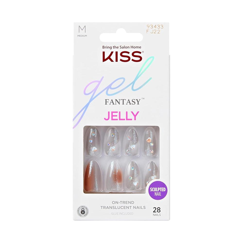 imageKISS Gel Fantasy PressOn Nails Nail glue included Jelly Princess Gray Medium Size Almond Shape Includes 28 Nails 2g glue 1 Manicure Stick 1 Mini FileRhinestone